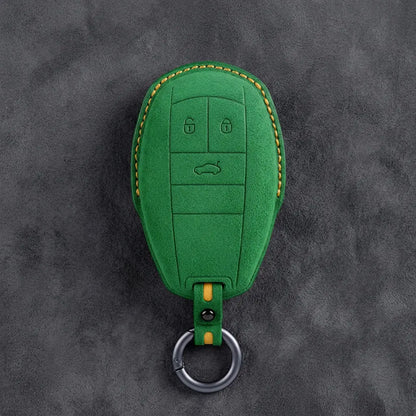 Bentley Hand-Stitched Alcantara Key Fob Cover – Winged Shield 3-Button Grass Green