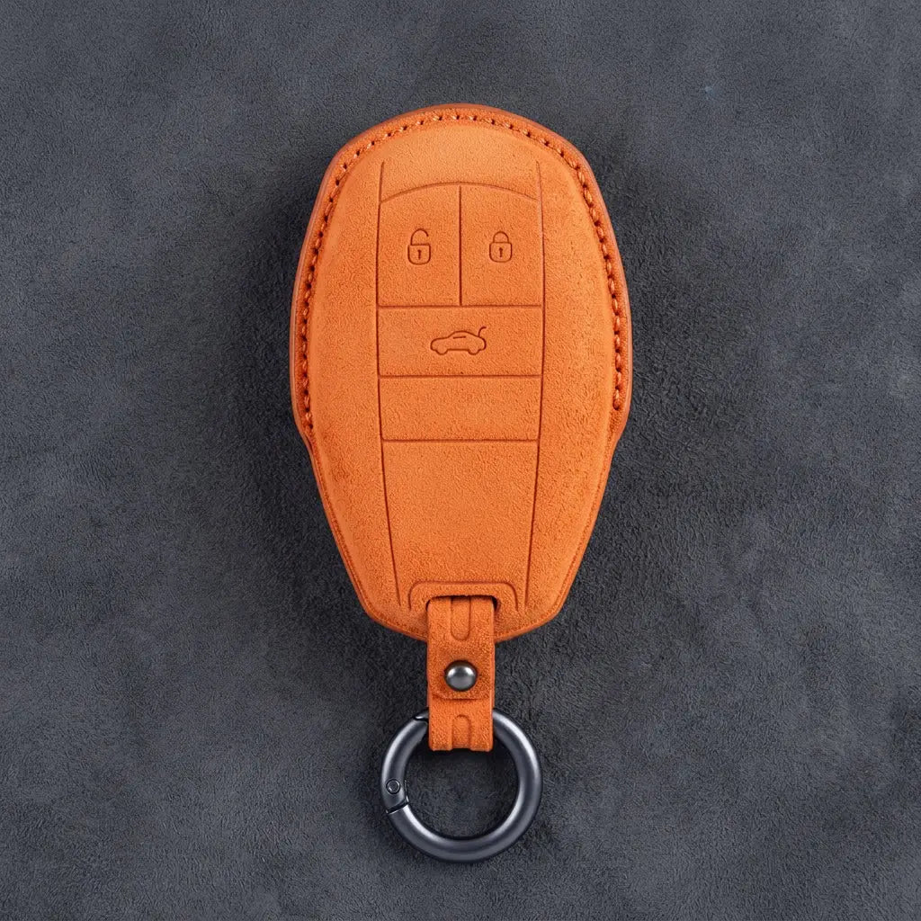 Bentley Hand-Stitched Alcantara Key Fob Cover – Winged Shield 3-Button Orange