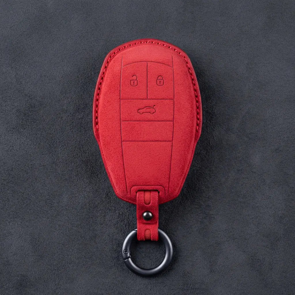 Bentley Hand-Stitched Alcantara Key Fob Cover – Winged Shield 3-Button Red