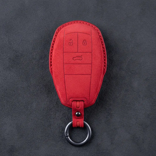 Bentley Hand-Stitched Alcantara Key Fob Cover – Winged Shield 3-Button Red