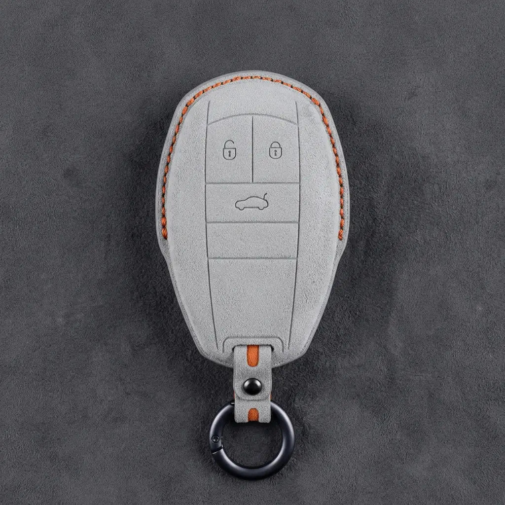 Bentley Hand-Stitched Alcantara Key Fob Cover – Winged Shield 3-Button White