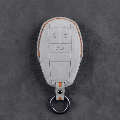 Bentley Hand-Stitched Alcantara Key Fob Cover – Winged Shield 3-Button White