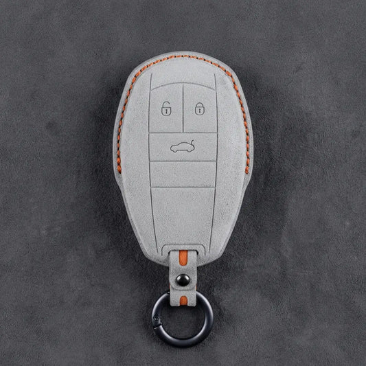 Bentley Hand-Stitched Alcantara Key Fob Cover – Winged Shield 3-Button White