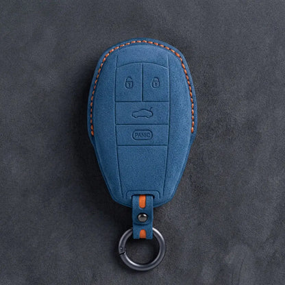 Bentley Hand-Stitched Alcantara Key Fob Cover – Winged Shield 4-Button Cobalt Blue