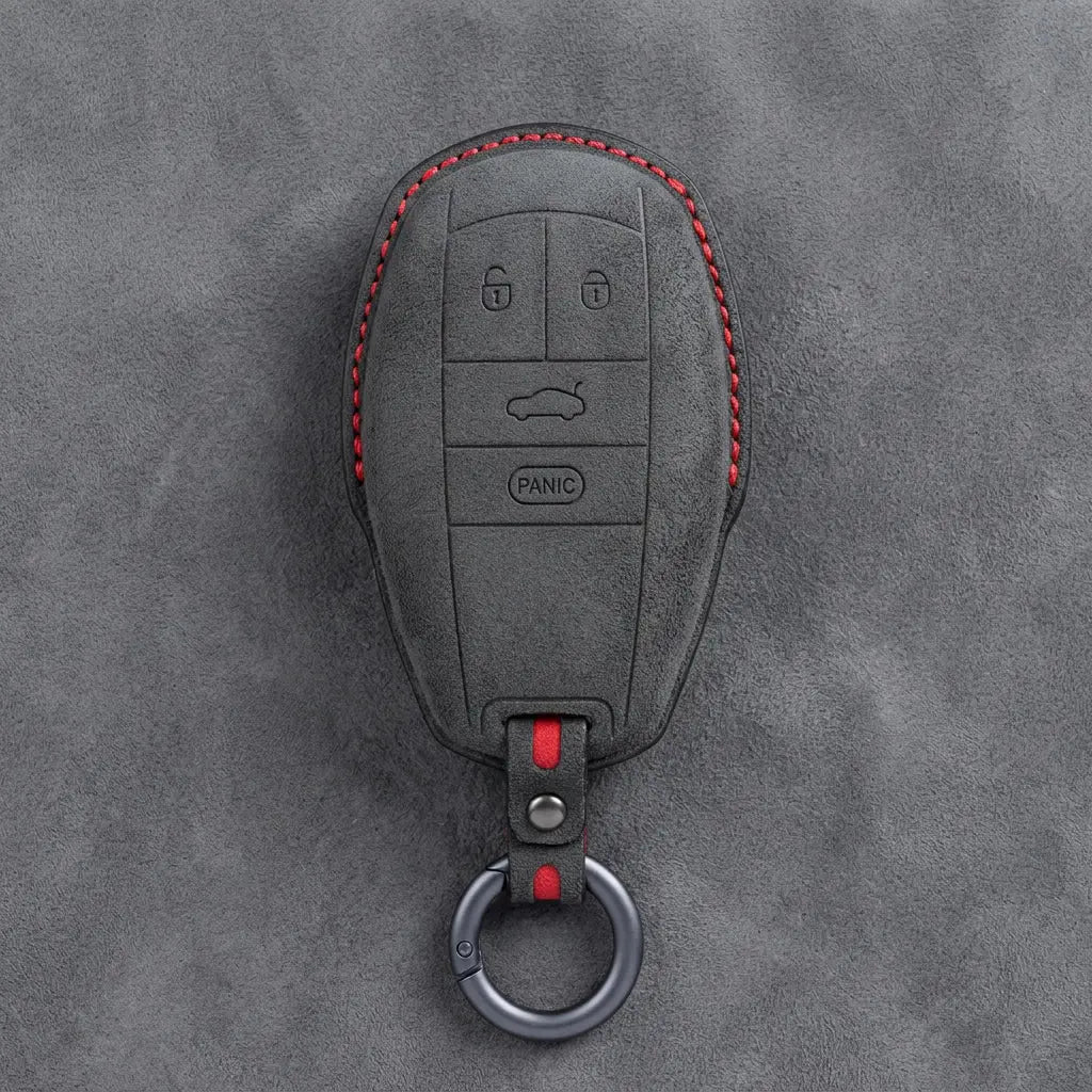 Bentley Hand-Stitched Alcantara Key Fob Cover – Winged Shield 4-Button Dark Charcoal