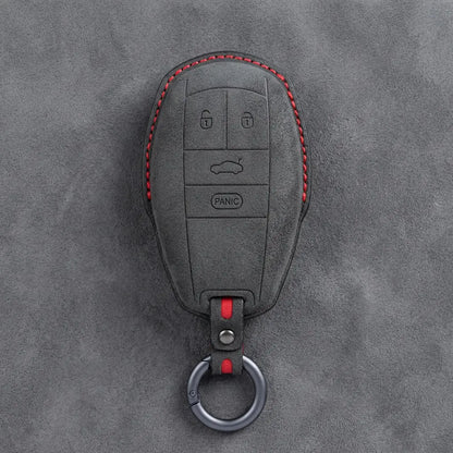 Bentley Hand-Stitched Alcantara Key Fob Cover – Winged Shield 4-Button Dark Charcoal