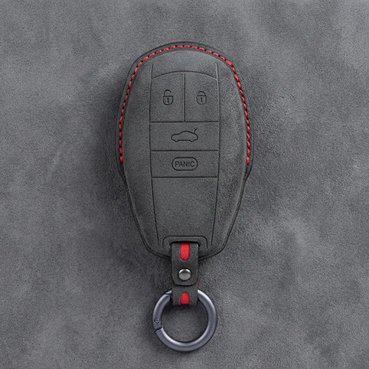 Bentley Hand-Stitched Alcantara Key Fob Cover – Winged Shield 4-Button Dark Charcoal