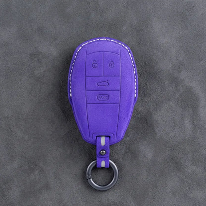 Bentley Hand-Stitched Alcantara Key Fob Cover – Winged Shield 4-Button Dark Purple