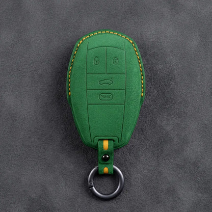 Bentley Hand-Stitched Alcantara Key Fob Cover – Winged Shield 4-Button Grass Green