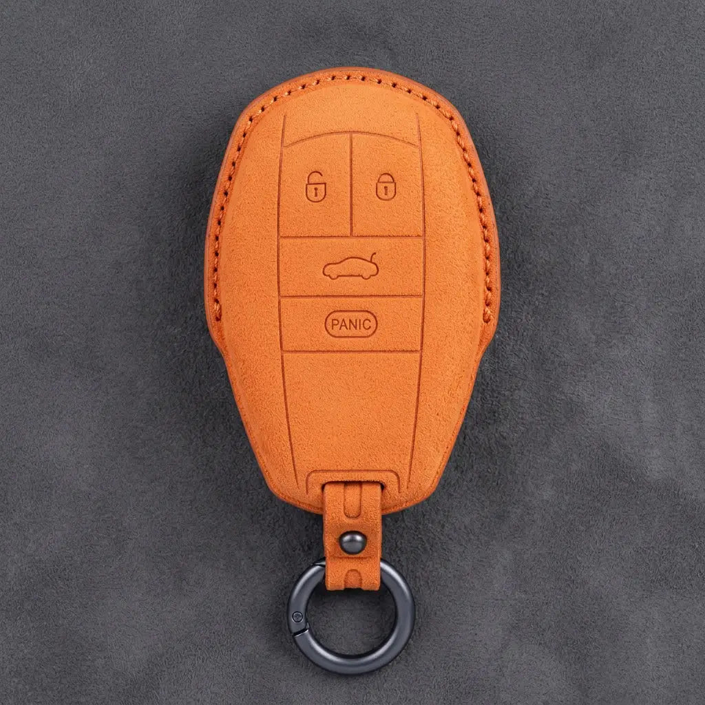 Bentley Hand-Stitched Alcantara Key Fob Cover – Winged Shield 4-Button Orange