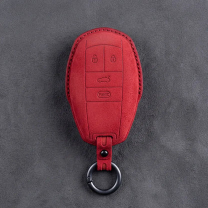 Bentley Hand-Stitched Alcantara Key Fob Cover – Winged Shield 4-Button Red
