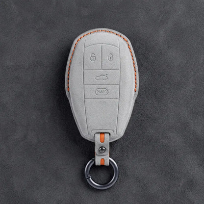 Bentley Hand-Stitched Alcantara Key Fob Cover – Winged Shield 4-Button White