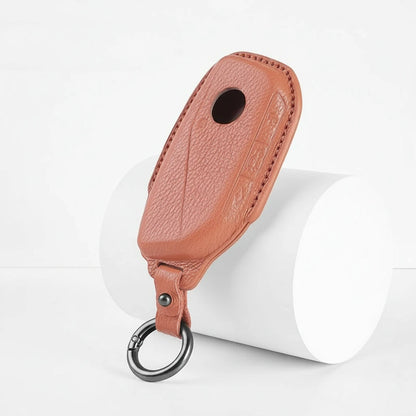 BMW Goatskin Key Fob Cover - Side-Button Wedge - Brown