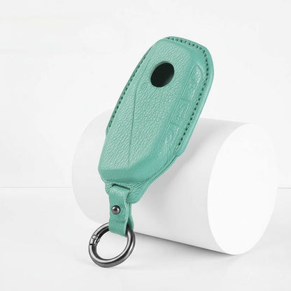 BMW Goatskin Key Fob Cover - Side-Button Wedge - Cyan