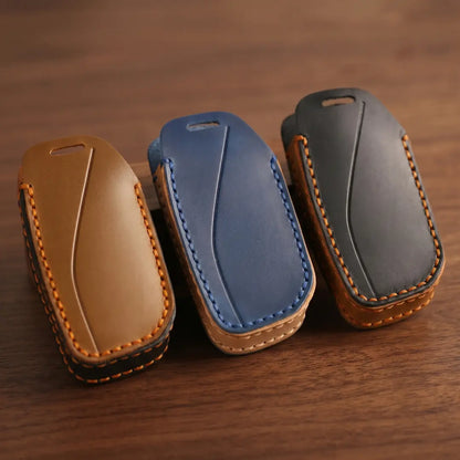 BMW Hand-Crafted Leather Key Fob Cover – Side-Button Wedge Back Sides