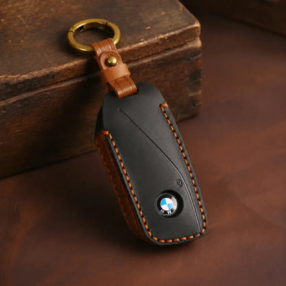 BMW Hand-Crafted Leather Key Fob Cover – Side-Button Wedge Black