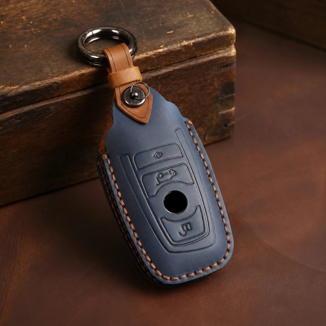 BMW Hand-Crafted Leather Key Fob Cover – Symmetric Smart Fob Navy
