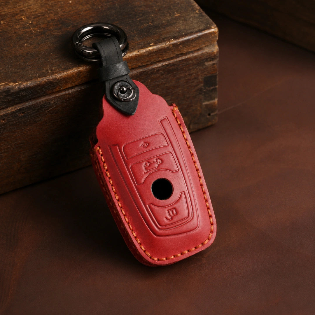 BMW Hand-Crafted Leather Key Fob Cover – Symmetric Smart Fob Red