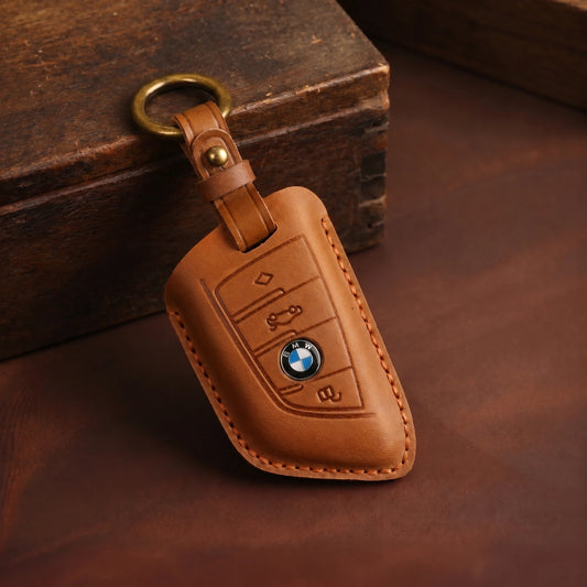 BMW Hand-Crafted Leather Key Fob Cover – Wide-Slot Blade Type A Brown