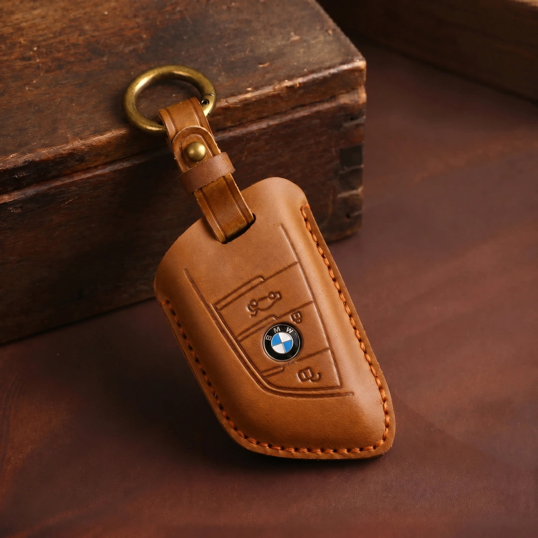 BMW Hand-Crafted Leather Key Fob Cover – Wide-Slot Blade Type B Brown