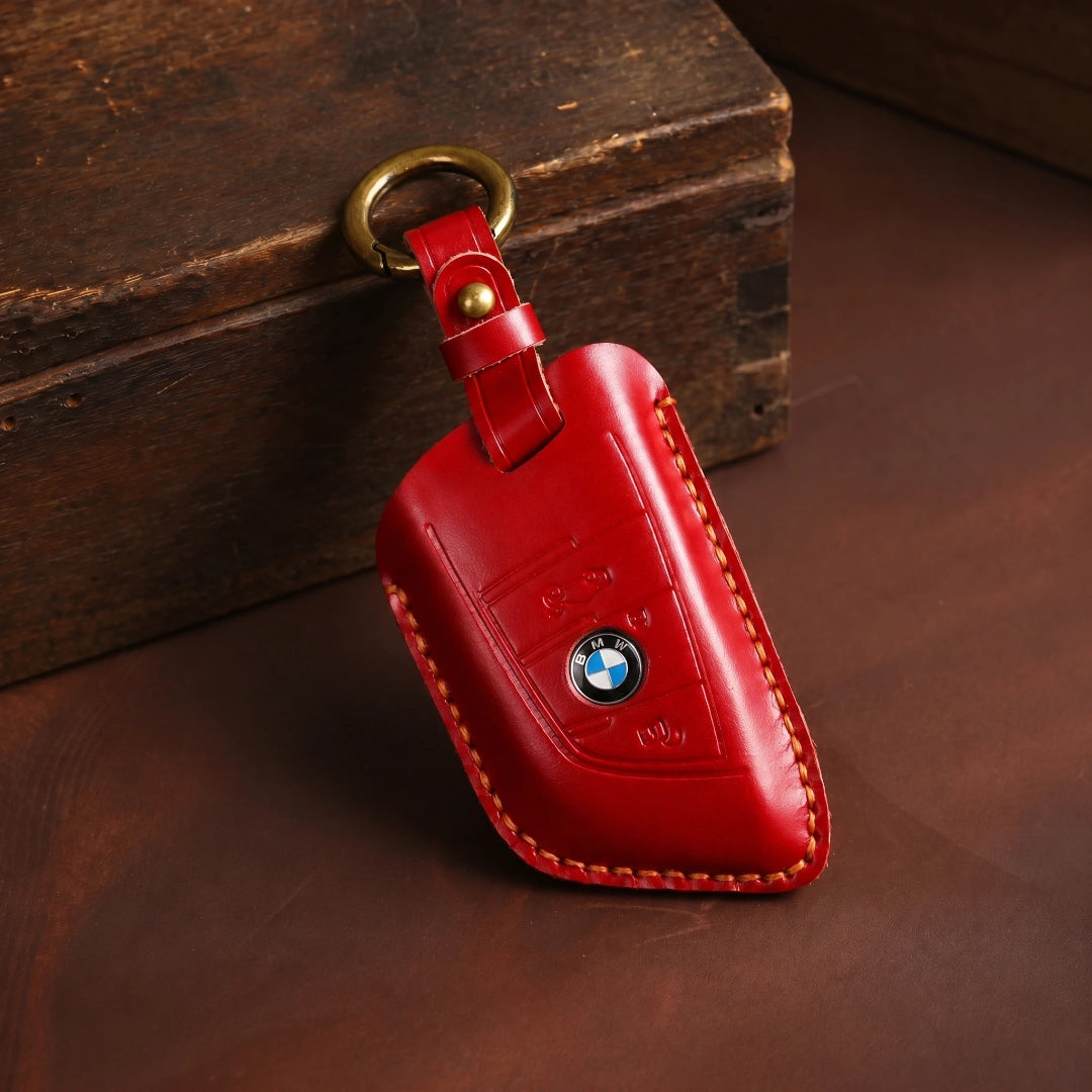 BMW Hand-Crafted Leather Key Fob Cover – Wide-Slot Blade Type B Red
