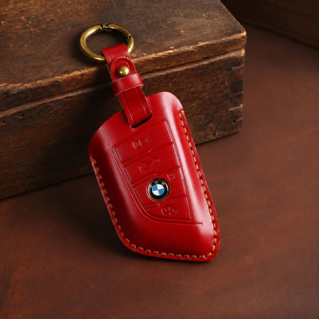 BMW Hand-Crafted Leather Key Fob Cover – Wide-Slot Blade Type C Red
