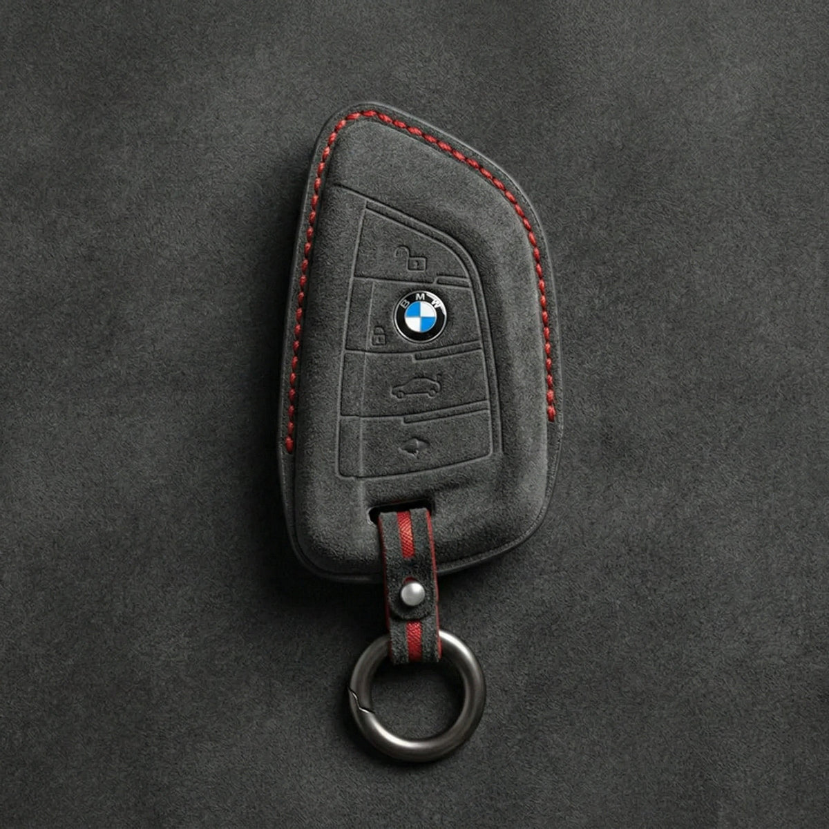 BMW Hand-Stitched Alcantara Key Fob Cover - Wide-Slot Blade in dark charcoal