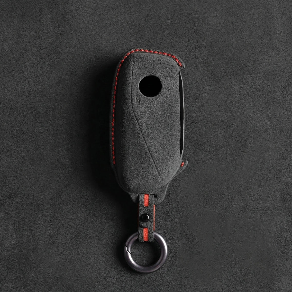 BMW Hand-Stitched Alcantara Key Fob Cover - Side-Button Wedge in dark charcoal