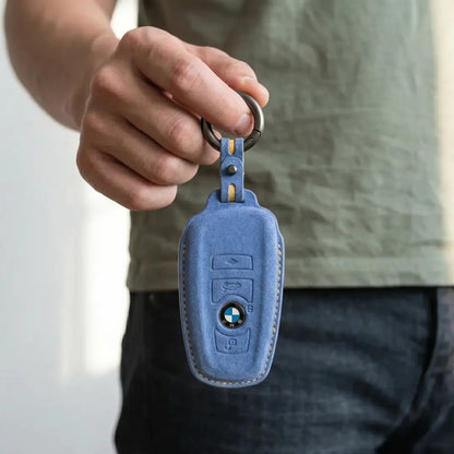 BMW Hand - Stitched Alcantara Key Fob Cover - Symmetric Smart Fob - Cornflower blue