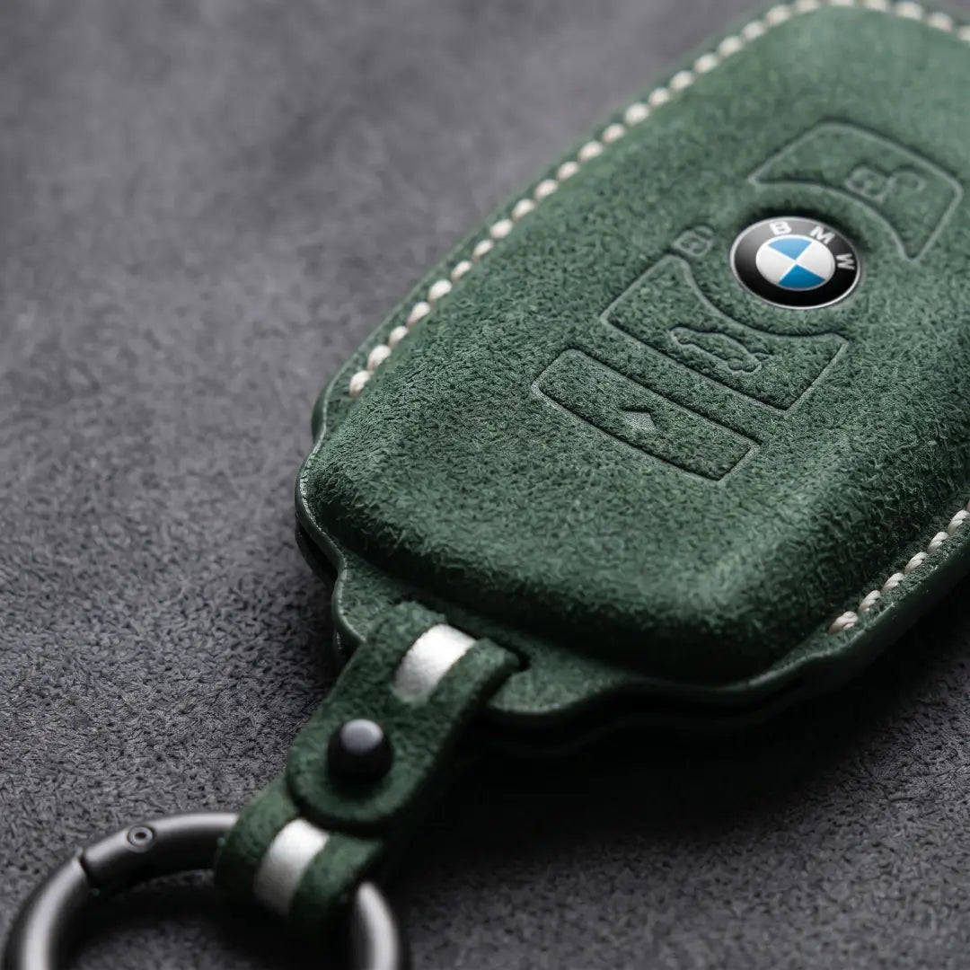 BMW Hand - Stitched Alcantara Key Fob Cover - Symmetric Smart Fob - Dark forest green