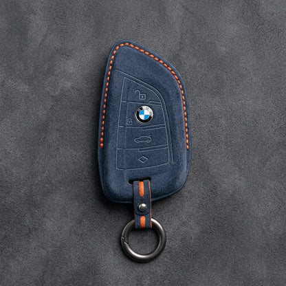 BMW Hand Stitched Alcantara Key Fob Cover Wide Slot Blade Cobalt Blue