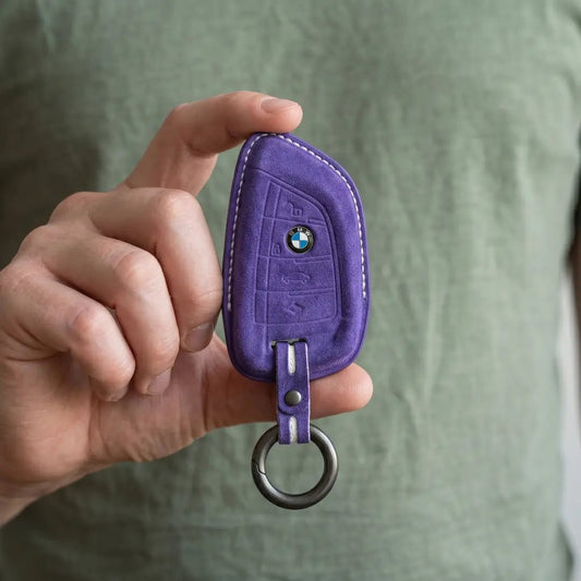 BMW Hand - Stitched Alcantara Key Fob Cover - Wide - Slot Blade - Dark purple