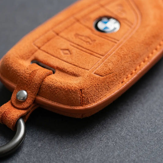BMW Hand - Stitched Alcantara Key Fob Cover - Wide - Slot Blade - Orange