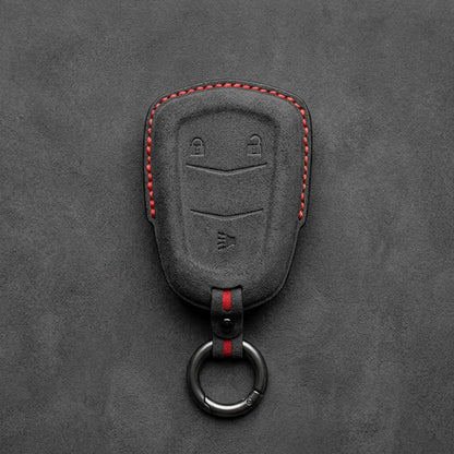 Cadillac Hand-Stitched Alcantara Key Fob Cover – Crest Shield 3-Button Dark Charcoal