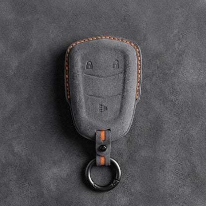 Cadillac Hand-Stitched Alcantara Key Fob Cover – Crest Shield 3-Button Dark Gray