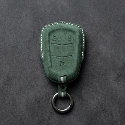 Cadillac Hand-Stitched Alcantara Key Fob Cover – Crest Shield 3-Button Dark Green