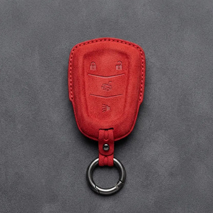Cadillac Hand-Stitched Alcantara Key Fob Cover – Crest Shield 4-Button Red