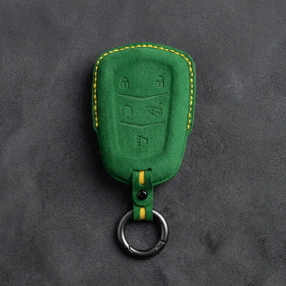Cadillac Hand-Stitched Alcantara Key Fob Cover – Crest Shield 5-Button Grass Green