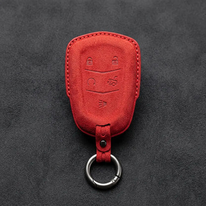 Cadillac Hand-Stitched Alcantara Key Fob Cover – Crest Shield 5-Button Red