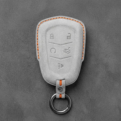 Cadillac Hand-Stitched Alcantara Key Fob Cover – Crest Shield 5-Button White