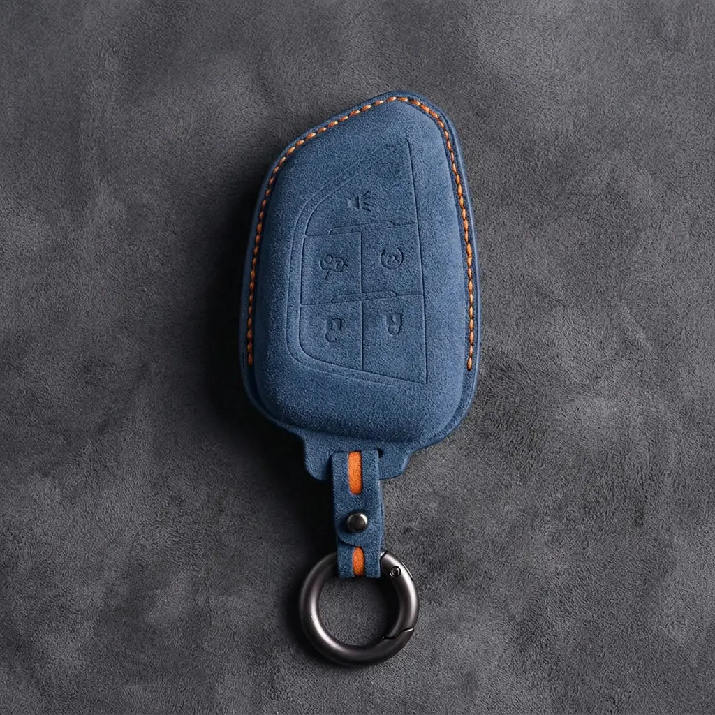 Cadillac Hand-Stitched Alcantara Key Fob Cover – Smart Key Remote - Cobalt Blue