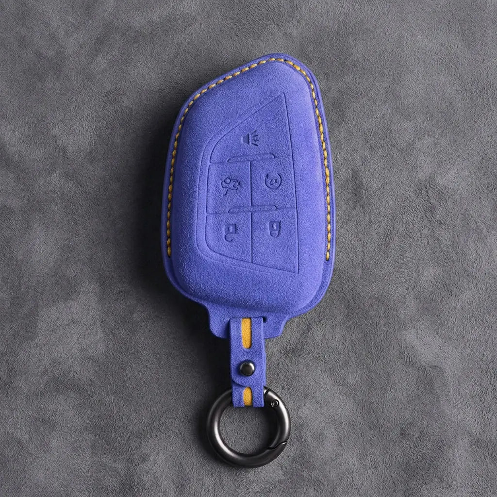 Cadillac Hand-Stitched Alcantara Key Fob Cover – Smart Key Remote - Cornflower Blue