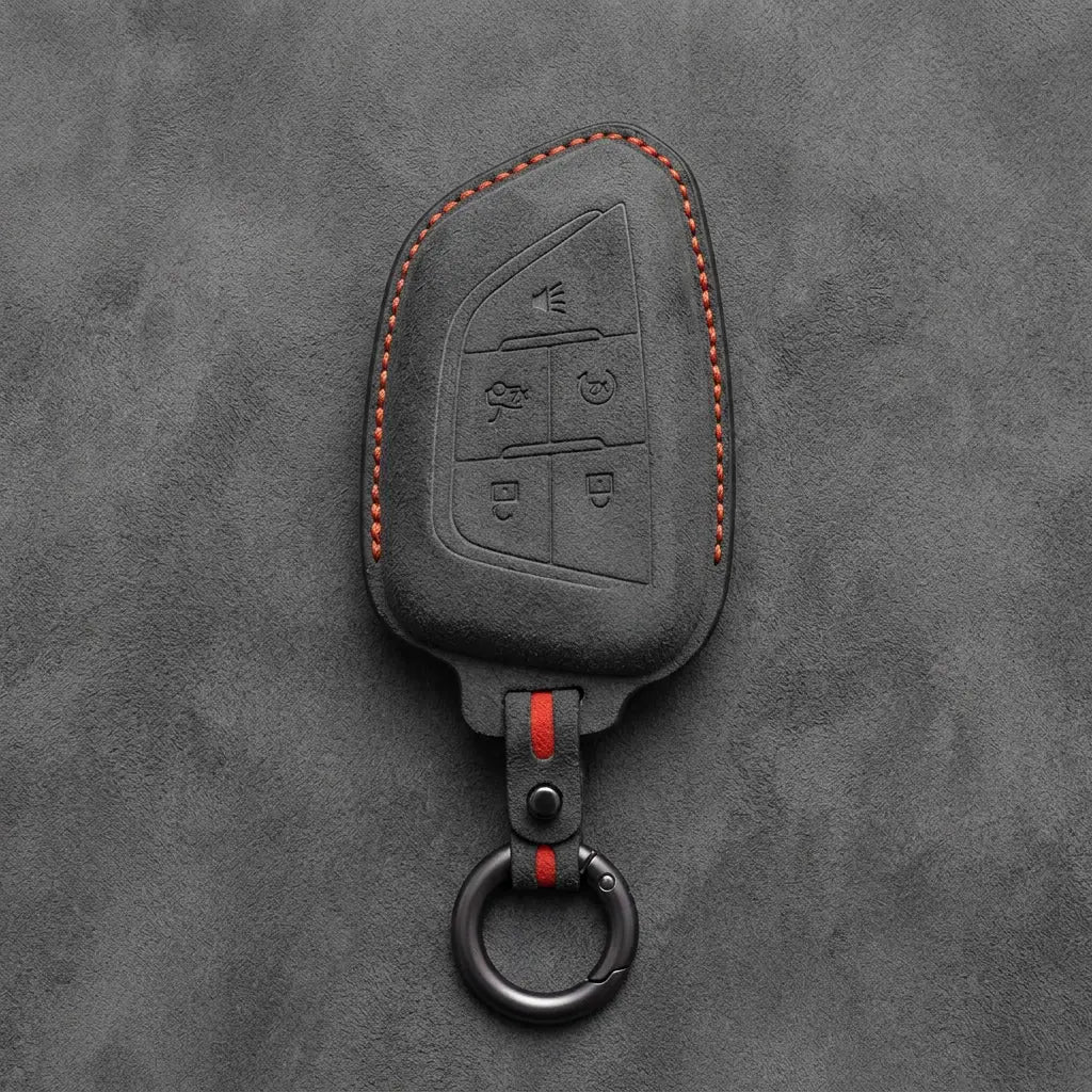 Cadillac Hand-Stitched Alcantara Key Fob Cover – Smart Key Remote - Dark Charcoal