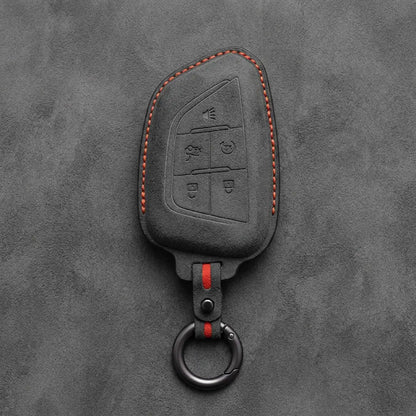 Cadillac Hand-Stitched Alcantara Key Fob Cover – Smart Key Remote - Dark Charcoal