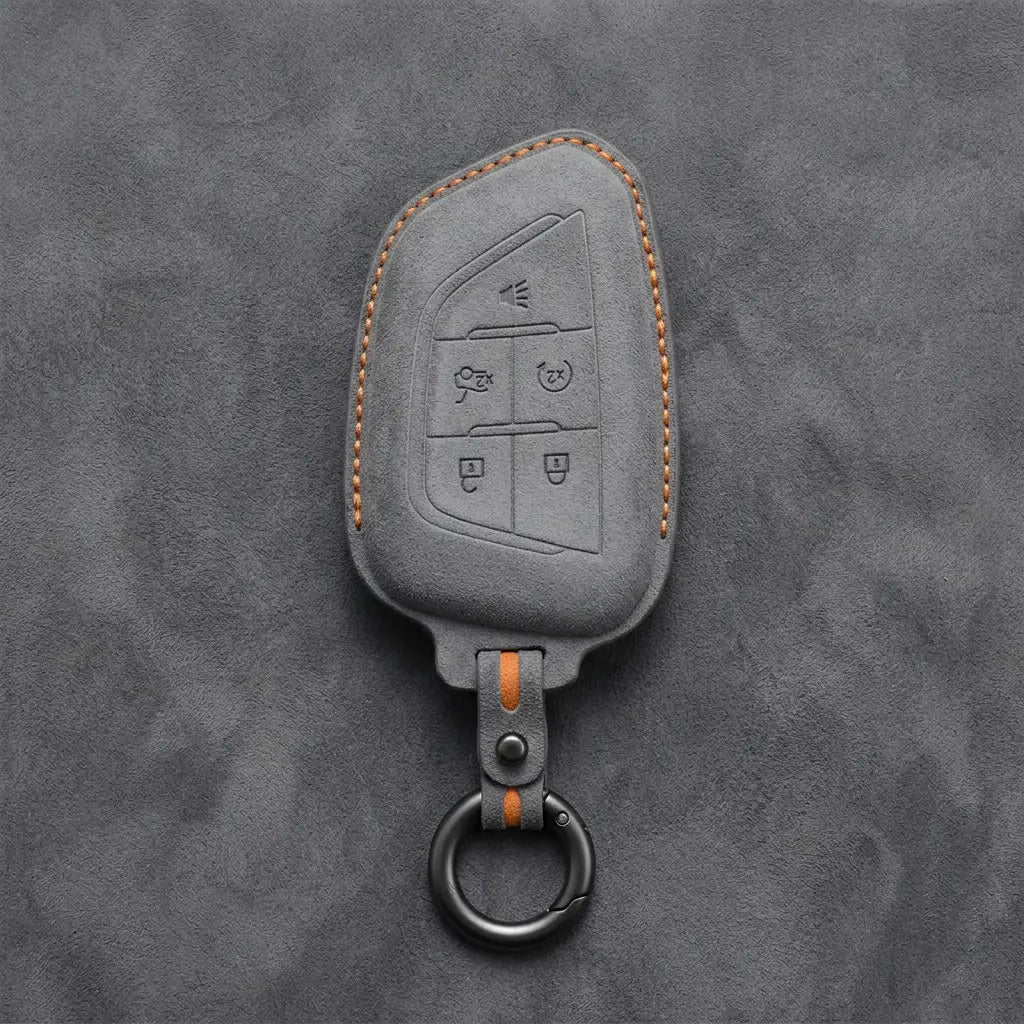 Cadillac Hand-Stitched Alcantara Key Fob Cover – Smart Key Remote - Dark Gray