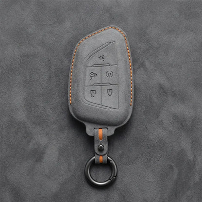 Cadillac Hand-Stitched Alcantara Key Fob Cover – Smart Key Remote - Dark Gray