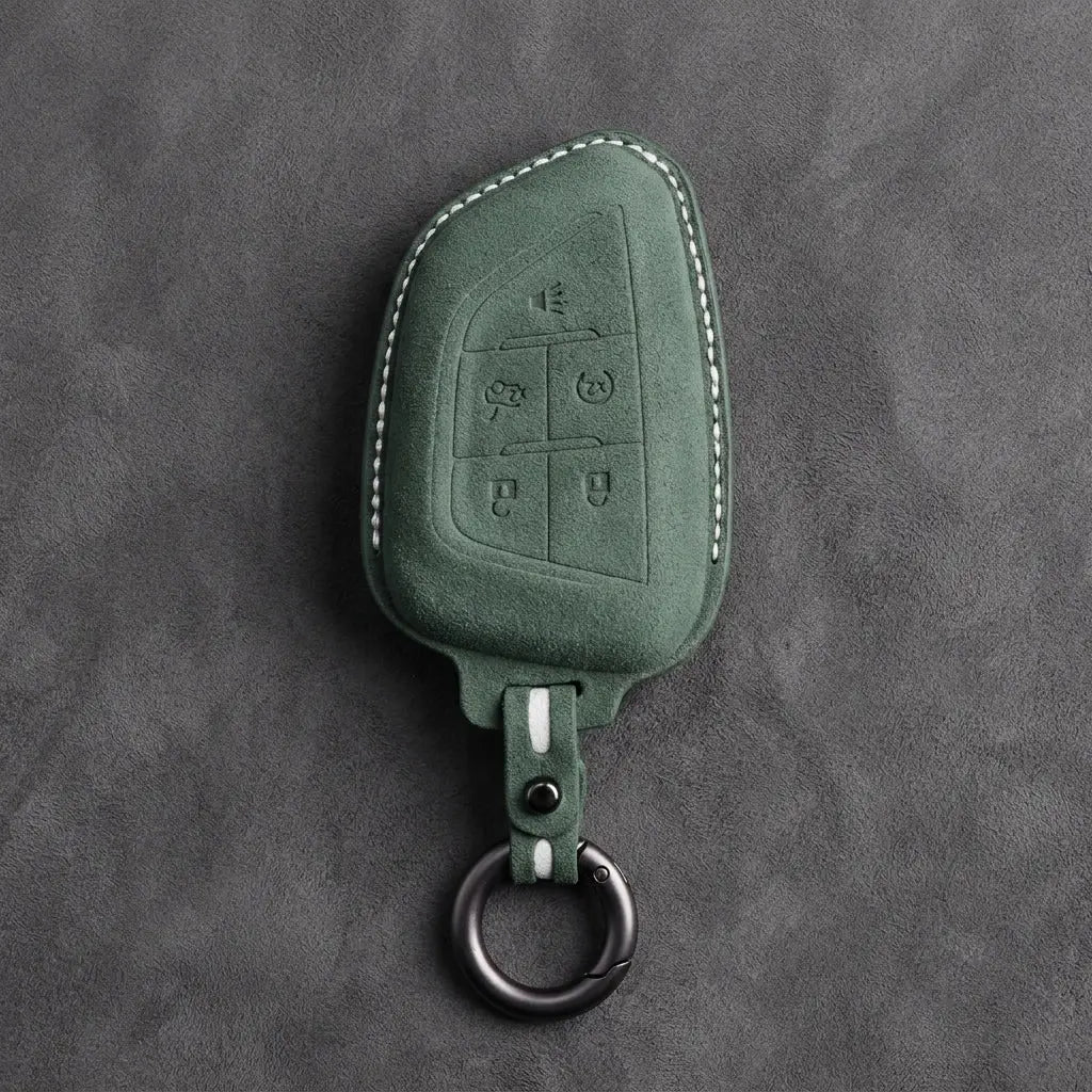 Cadillac Hand-Stitched Alcantara Key Fob Cover – Smart Key Remote - Dark Green