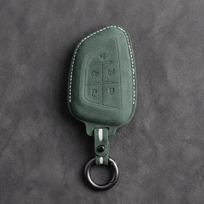 Cadillac Hand-Stitched Alcantara Key Fob Cover – Smart Key Remote - Dark Green