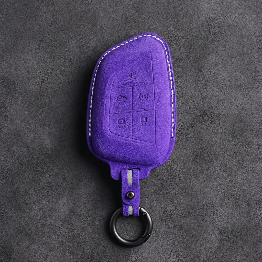 Cadillac Hand-Stitched Alcantara Key Fob Cover – Smart Key Remote - Dark Purple