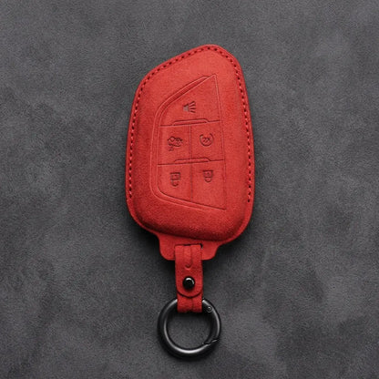 Cadillac Hand-Stitched Alcantara Key Fob Cover – Smart Key Remote - Red